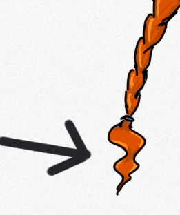 Image of a pigtail with an arrow pointing just to the curly end.