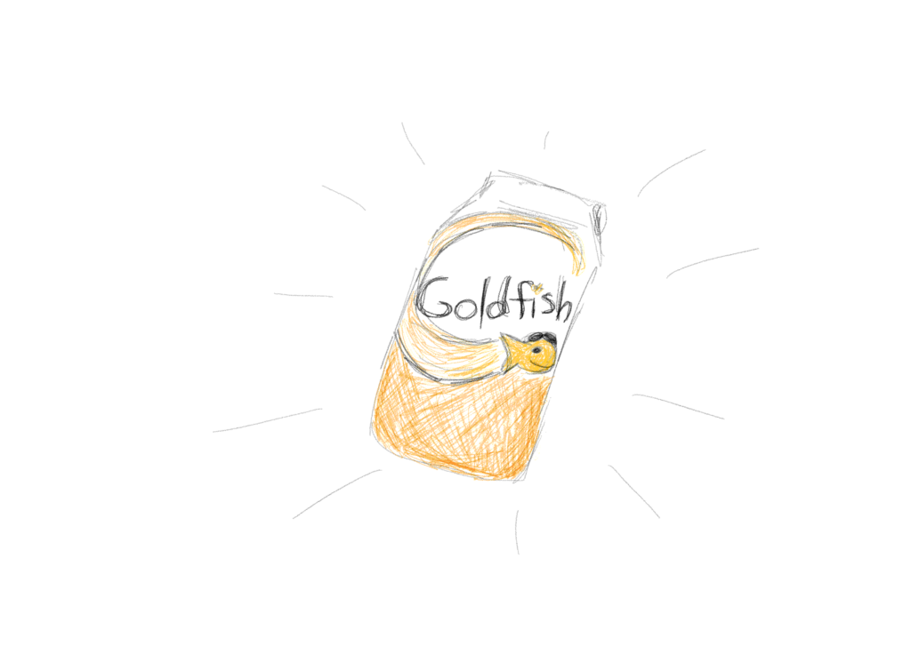 Panel 4: A bag of Goldfish crackers.